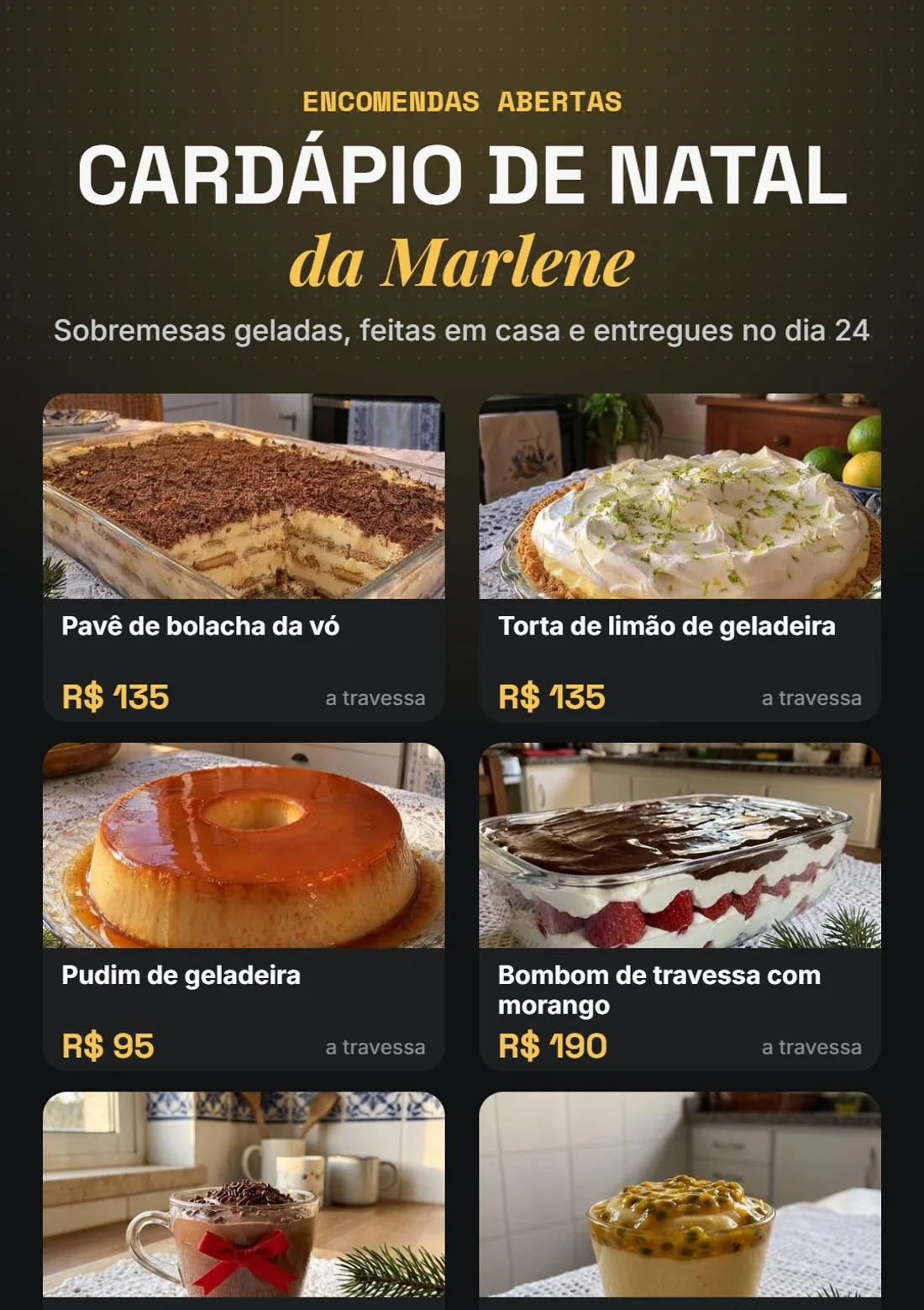 Cardápio de Natal com o nome da vendedora