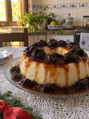 Manjar de coco com calda de ameixa